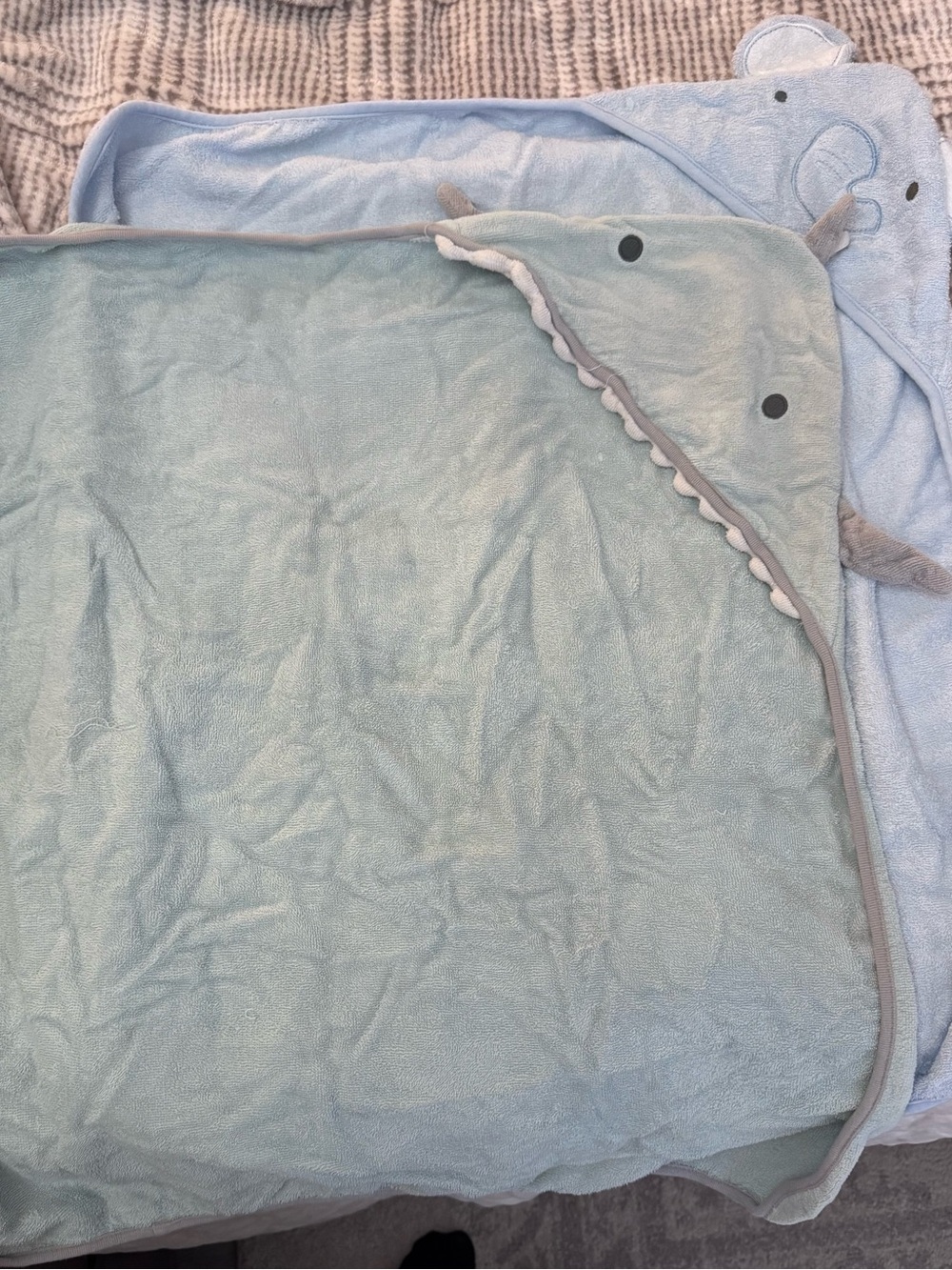Cloud Island Hooded Baby Towel Set with Animal Hoods - Shark and Elephant
